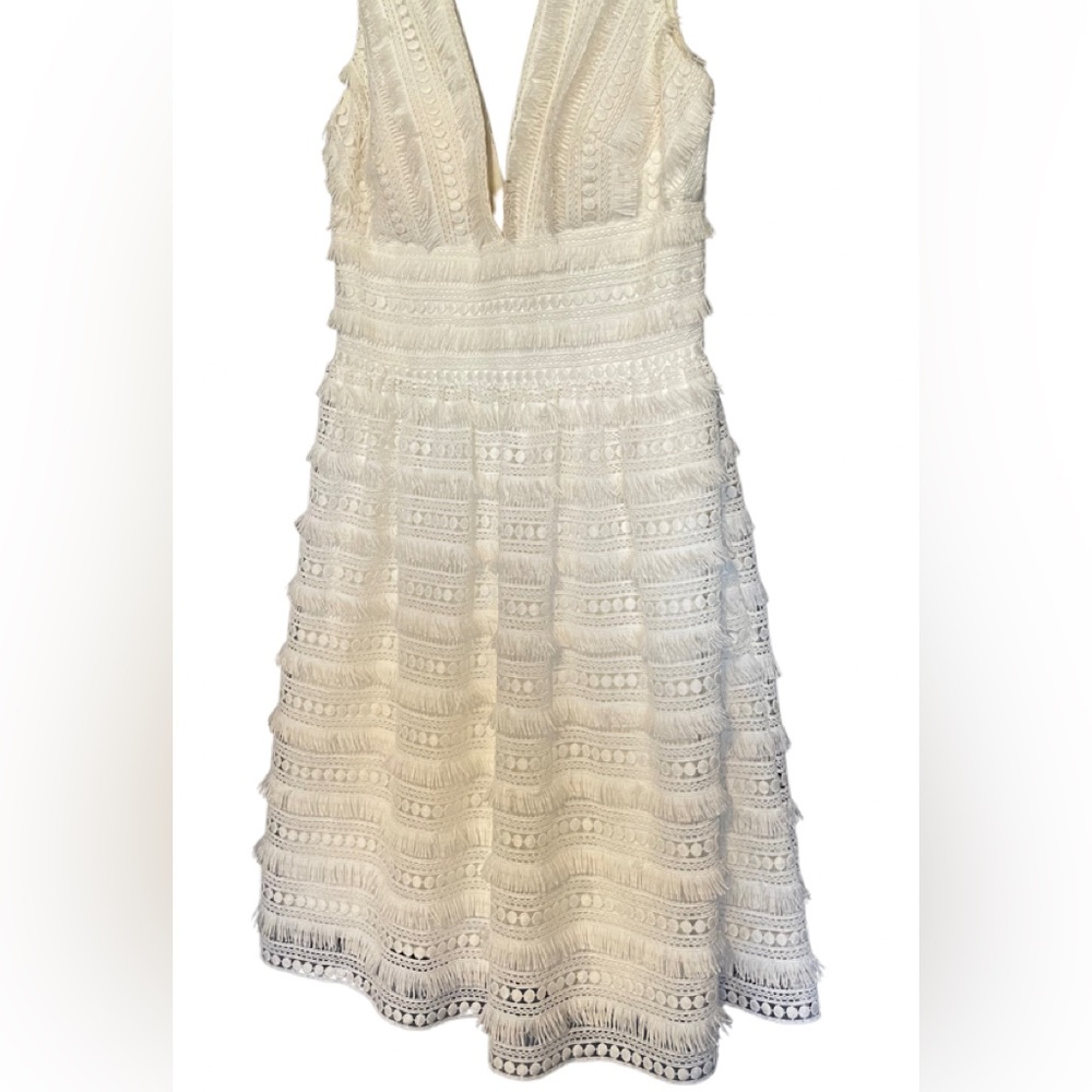 Aidan Mattox ruffle fringe little white dress. Gently used. V neck.